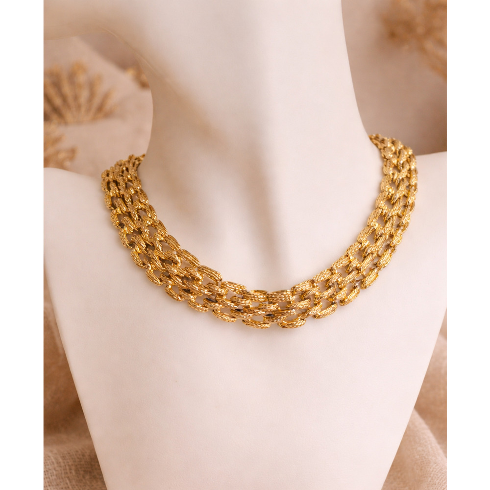 Artistry Vtg Gold Tone Chunky Chain Necklace Korea Textured Statement Jewelry